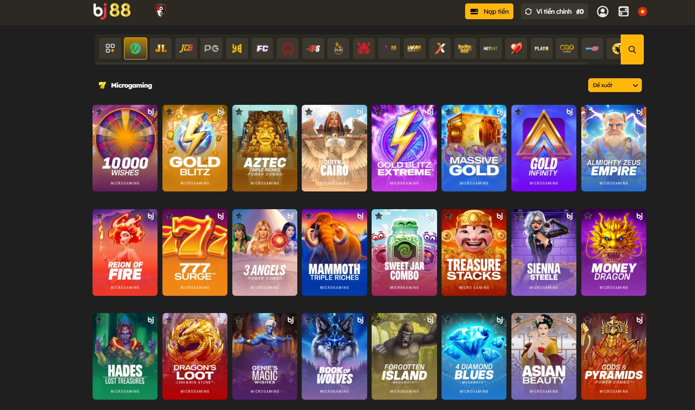 Nổ Hũ BJ88 – Bùng Nổ Cơ Hội Săn Jackpot "Khủng" Trong Năm 2025 1 Nhà cái BJ88 với đa dạng thể loại nổ hũ với nhiều nhà cung cấp khác nhau